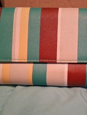 Unlisted Multicolor Striped Key & Card Holder - Teal, Red, Yellow, White